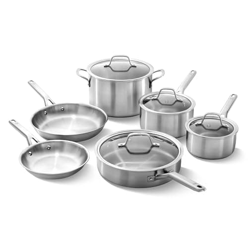 Calphalon Brushed 3-Ply Stainless Steel 10-Piece Set, product photograph from the Amazon listing.