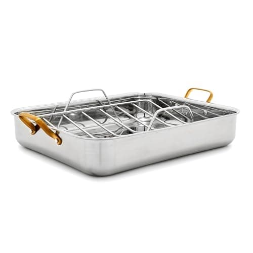 GreenPan Reserve 16 x 13-Inch Tri-Ply Stainless Roasting Pan with Rack, product photograph from the Amazon listing.