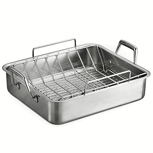 Tramontina 16.5-Inch Stainless Steel Deep Roasting Pan with Rack, product photograph from the Amazon listing.